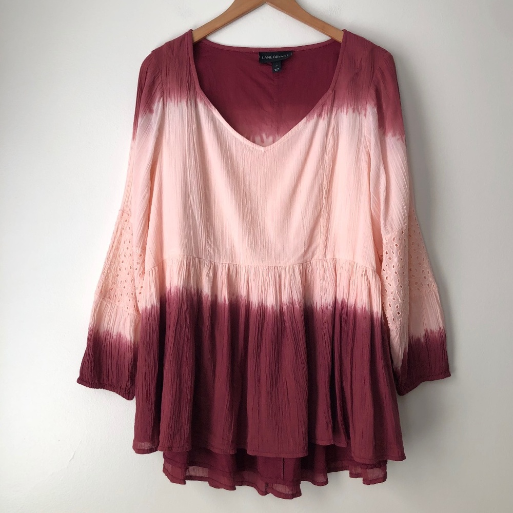 Lane Bryant Women's Dip-Dye Peasant Blouse Top Size 14